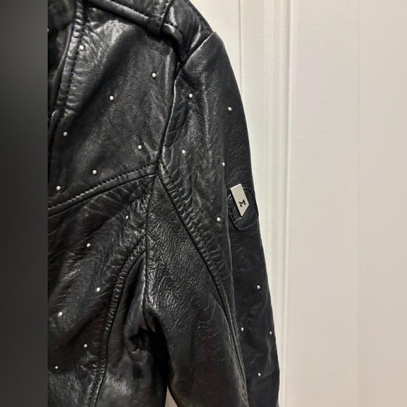 MAURITIUS Black Leather Saddy Studded Moto Jacket Size - Picture 3 of 10
